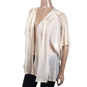 3/$20 Forever 21 Cream Lace Kimono Cardigan Festival Boho Sheer Short Sleeve